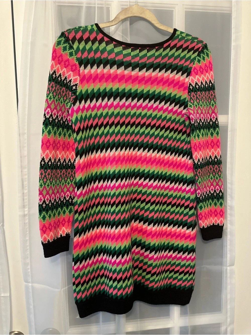 Milly Minis 100% Merino Wool Fair Isle Sweater Dress Pink Green Girls XL - 12 14